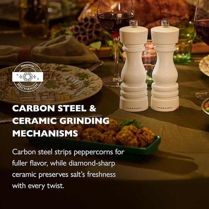 Cole & Mason London Refillable Spice Mill - Kitchen & Home Accessory - Salt & Pepper Grinder Set - Salt Mill with Ceramic Mechanism - Pepper Mill with Carbon Steel Mechanism - 7", White Gloss
