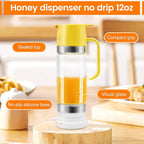 Glass Honey Dispenser No Drip with Stand, 12 OZ Honey Pot Jar with Handle, Syrup Dispenser for Coffee or Tea, Yellow