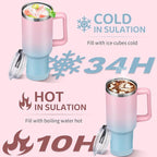 40 oz Tumbler with Handle and Straw 100% Leak-proof Coffee Tumbler Stainless Steel Insulated Travel Coffee Mug with Non Pop-off Lid, Birthday Gifts for Women Men, Water Bottle Fits in Cup Holder