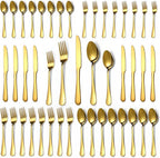 Lazycorner 40 Pcs Gold Silverware Set for 8, Food Grade Stainless Steel Flatware Set Include Fork/Knife/Spoon, Mirror Polished Eating Utensils Sets, Reusable Silverwear Cutlery Set, Dishwasher Safe
