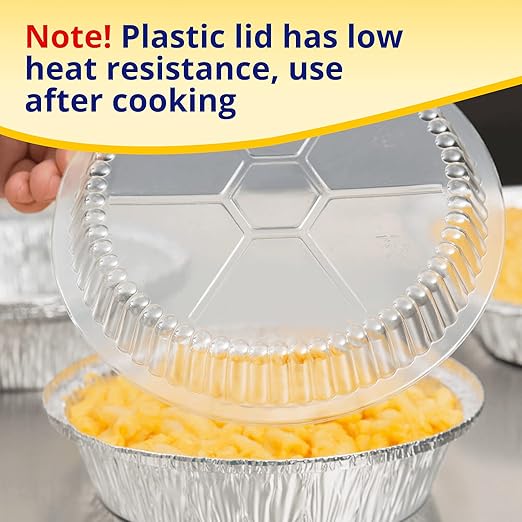 IDL Packaging 9" Round Aluminum Foil Pans with Dome Lids (Pack of 50) - Disposable Aluminum Container with Clear Plastic Lids - Great for Baking, Cooking, Serving