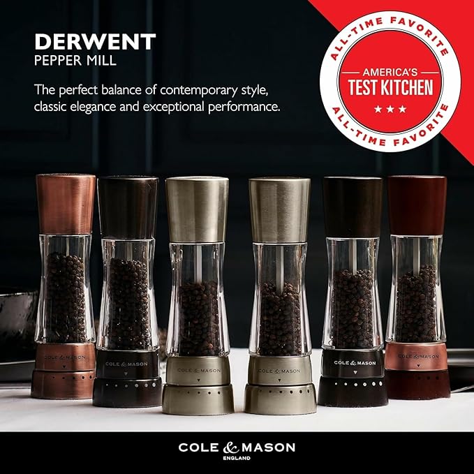 Cole & Mason Derwent Salt and Pepper Grinder Set - Refillable Salt & Pepper Grinder Set with Gourmet Precision Mechanisms - Kitchen Accessories for Cooking - Gift Set, Iron Grey