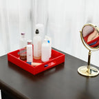 Sturdy Red Acrylic Serving Tray with Handles - 12x12 Inch - Coffee & Appetizer Platter - Kitchen Counter & Vanity Organizer