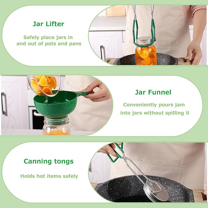 21.5QT Stainless Steel canning pot with rack and lid & canning kit set,water bath canner for canning Beginners,7 pcs Canning Supplies Kit,Compatible with natural gas and induction cookers