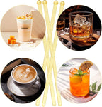 100 Pieces Disposable Plastic Round Top Clear Swizzle Sticks, Crystal Cake Stick, Cocktail Coffee Drink Stirrers 7.24 Inch (Golden)