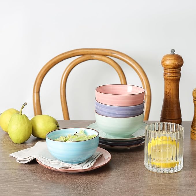 KitchenTour Dessert Bowls Set of 6, 12 OZ Ceramic Cereal Bowls for Kitchen, 4.7 Inch Small Bowls for Snack, Fruit, Ice Cream - Microwave & Dishwasher Safe, Assorted Warm Colors