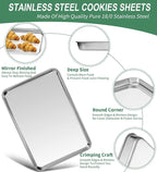 Baking Sheets Set of 2, HKJ Chef Cookie Sheets 2 Pieces Stainless Steel Baking Pans & Toaster Oven Tray Pans, Rectangle Size 23.54L x 15.67W x 1.18H inch & Non Toxic & Healthy & Easy Clean