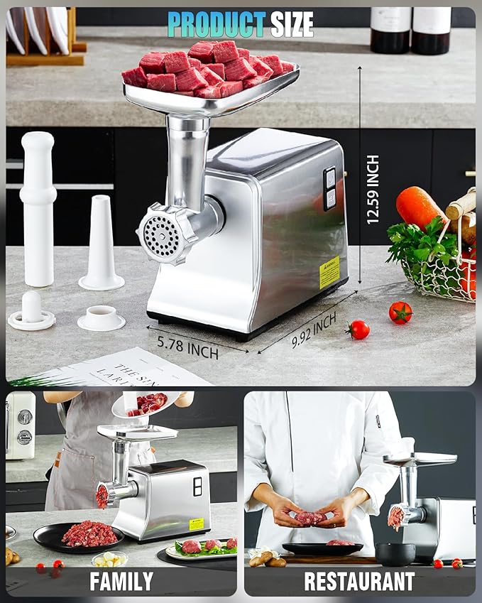 5.0 Upgrade Electric Meat Grinder【NO.1 Germany 3500W Super Motor】【SGS Certified SUS304 Blade & Plate】3-Second Fast Meat Grinding, Perfect For Meat Grinders For Home Use (SILVER)