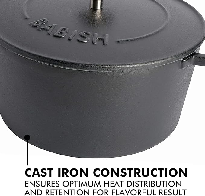 Babish 6-Quart Round Enamel Cast Iron Dutch Oven with Lid – Matte Black, Heavy-Duty Dutch Oven for Slow Cooking, Braising & Baking