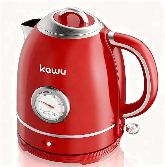 Kawu Electric Kettle, 1.3L/1.4QT Retro Electric Kettle Hot Tea Water Boiler with 304 Stainless Steel Inner, 1000W Fast Boiling Kettle with Boil-Dry Protection, Auto Shut Off, Keep Warm, Food Grade