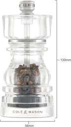 Cole & Mason London Refillable Spice Mill - Kitchen & Home Accessory - Table Black Pepper Grinder - Pepper Mill with Carbon Steel Mechanism - 5", Acrylic