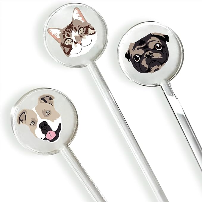 Personalized Dog Drink Stirrers, Custom Wedding Pet Illustration Acrylic Sticks for Wedding Cocktails, Unique Party Favors & Reception Decor Style 4