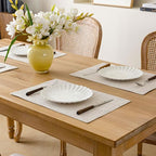 Placemats Set of 6, Bilayer Thickened Linen Place Mats Heat Resistant Machine Washable Wrinkle Free Carefully Selected Polyester Mats for Kitchen/Dining/Coffee Table (Cream Beige)