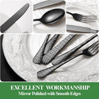 40 Pcs Black Silverware Set for 8 with Water Cube Handle design, Food Grade Stainless Steel Flatware Set, Eating Utensils Sets Include Fork/Knife/Spoon, Reusable Cutlery Set, Dishwasher Safe