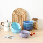 KitchenTour 24 OZ Cereal Bowls Set of 6, Ceramic Soup Bowls for Kitchen, 5.9 Inch Colorful Serving Bowls for Oatmeal, Salad, Pasta, Dessert - Microwave & Dishwasher Safe, Assorted Cool Colors