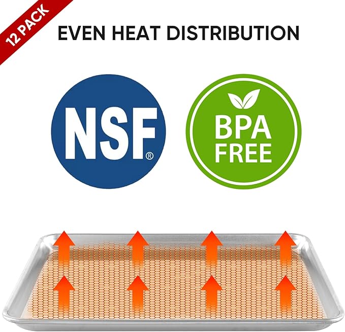 TENUP 12 Pack Aluminum Half Sheet Pan, 18" x 13" Heavy Duty Commercial Baking Tray Reinforced Rim, Warp-Resistant Rust-Free