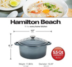 Hamilton Beach Enameled Cast Iron Dutch Oven 5.5-Quart Slate, Cream Enamel Dutch Oven Pot with Lid