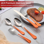 20-Piece Orange Silverware Set 18/0 Stainless Steel Flatware Orange Handle Cutlery Set Service for 4 Dinner Knives Forks Spoons Set Mirror Finish Dishwasher Safe