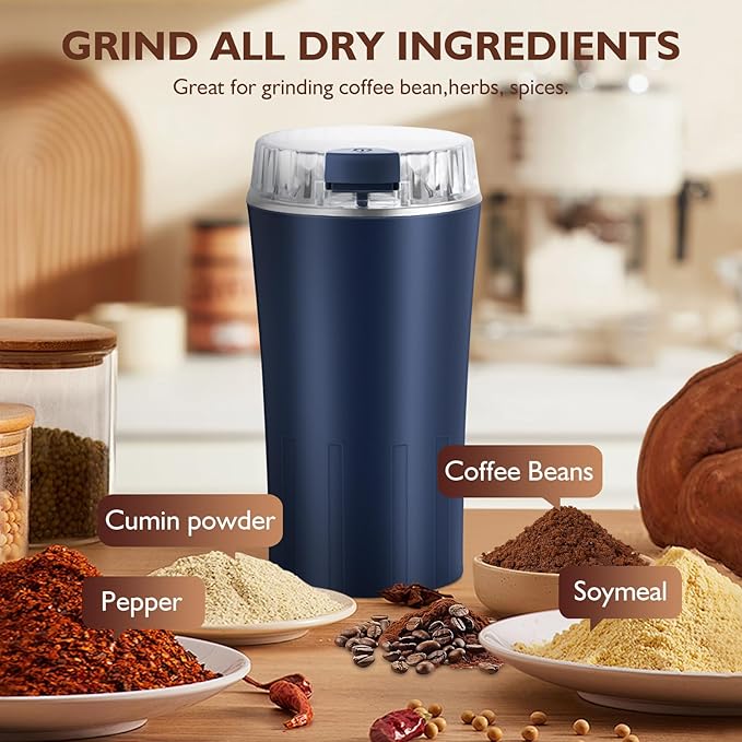 Electric Coffee Grinders - One-Key Portable Coffee Bean and Spice Grinder, 300W Powerful Power with Heavy-Duty Stainless Steel, Portable Coffee Grinder Electric for Coffee, Spices, Herb, Nuts,etc.