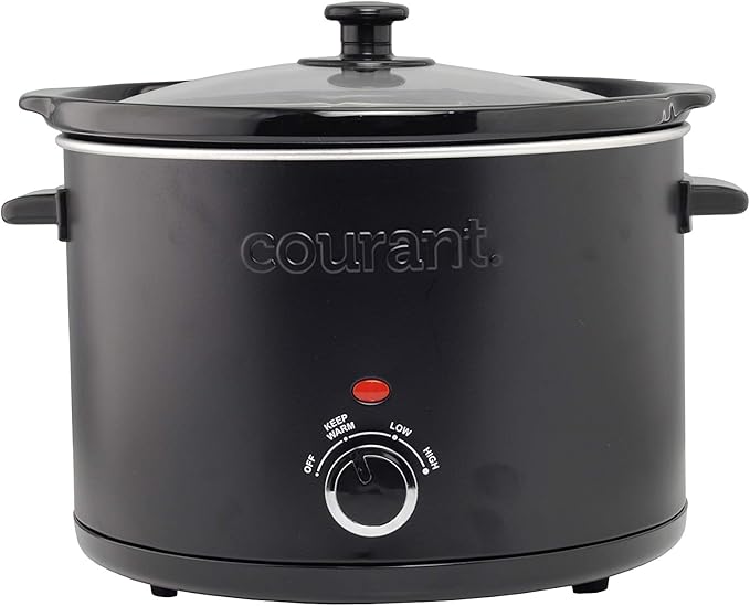 Courant Slow Cooker 5.5 Quart Crock, with Easy Cooking Options, Dishwasher Safe Pot and Glass Lid, Matte Black