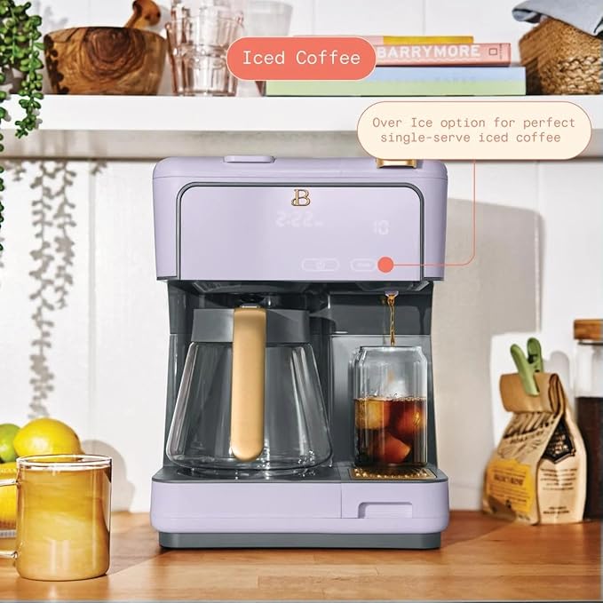 Beautiful Multi-Brew Coffee Maker – 12-Cup Carafe & Single-Serve Pod or Grounds, Iced Coffee Mode, Programmable Touch Display, Includes Filters (Lavender)