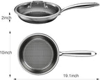 Fogdream 10” Stainless Steel Pan, Non Stick Frying Skillet with Lid, Tri-Ply Stainless Steel for All Cooktops, Dishwasher and Oven-Safe Cooking Pan, Stay-Cool Handle, Silver
