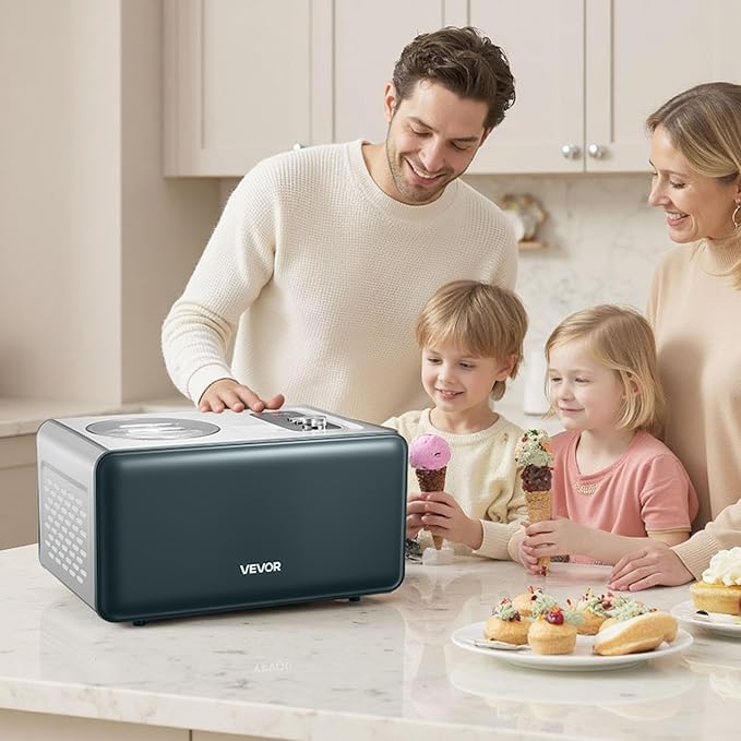 VEVOR Automatic Ice Cream Maker with Built-in Compressor, 1.5 Quart No Pre-freezing Gelato Maker, Electric Sorbet-Maker, 3 Modes Compressor Ice Cream Machine for Home Kitchen