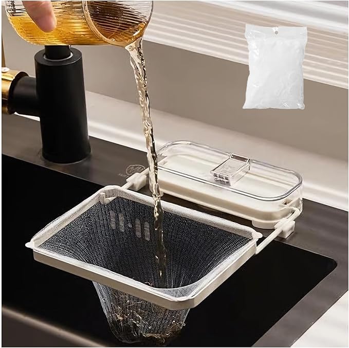 Sink Drain Strainer 2025 New Suction Cup Sink Kitchen Net Strainer Colander Collapsible Corner Sink Strainer Over for Food Waste Filtering Kitchen Leftover Have Mesh Bags (White, Filter 50Pcs)