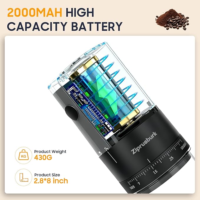 First Grind-While-Charging Rechargeable Coffee Grinder, 1.7X Faster Grinding with Portable Electric Burr Coffee Grinder with 38 Adjustable Grind Settings (CERAMIC BURR - Black)