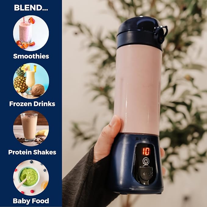 BLENDi Pro+ Portable Blender (17.5oz, Navy Blue) – Powerful Ice Crushing 120W Motor, USB-C Rechargeable, Cordless Personal Blender Smoothies & Shakes – BPA-Free, Self-Cleaning, Travel-Friendly