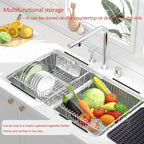 Stainless Steel Dish Drying Rack(15.2"L X 11"W X 5.3"H), Expandable Fruit & Vegetable Drain Rack over Sink, Dish Drainer Rack in Sink, with Stainless Steel Utensil Holder & Silicone Mat(16")