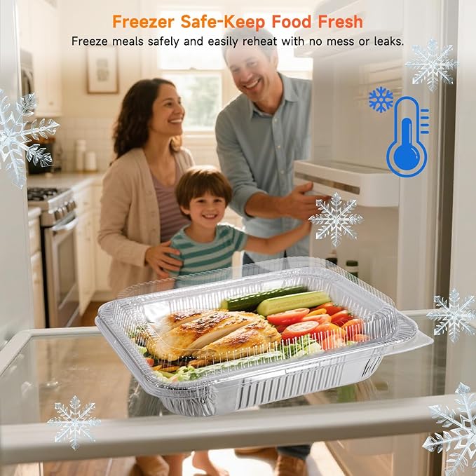 Aluminum Pans with Clear Lids 9x13-10 Pack Aluminum Foil Pans, Heavy Duty Disposable Pans for Cooking, Storing, Prepping, and Freezing Food