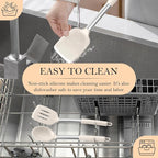 TeamFar Kitchen Utensils, 4 PCS Silicone Cooking Utensils Spatula Spoon Set with Stainless Steel Handle, for Frying Mixing Draining Turning, Healthy & Heat-proof, Non-stick & Dishwasher Safe - Khaki