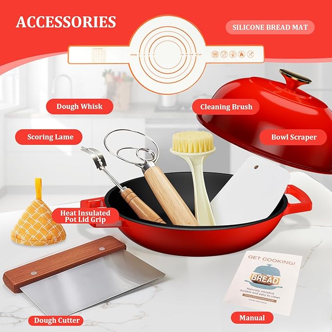 YUTANN Enameled Cast Iron Dutch Oven, 5 QT Nonstick Dutch Oven, Titanium Nonstick Coating, Ideal for Bread Baking/Braising/Roasting, Oven, Gas Stove and Stovetop Safe, Safe Material & Easy to Clean