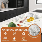 Large Stone Dish Drying Mat for Kitchen Counter, 24"x16" Quick Dry Collapsible Diatomaceous Earth Dish Drying Mat, Water Absorbent Drying Mat for Dishes Bottles Cups Bathroom, White with Grooves