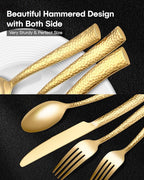 EUIRIO Hammered Gold Silverware Set, 48-Piece Stainless Steel Flatware Set for 8, Shiny Gold Utensils Cutlery for Home Hotel, Forks, Spoons and Knives Set, Dishwasher Safe