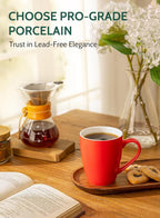 Sweese Porcelain Coffee Mugs - 16 Ounce (Top to the Rim) for Coffee, Latte, Tea, Cocoa, Set of 4, Red