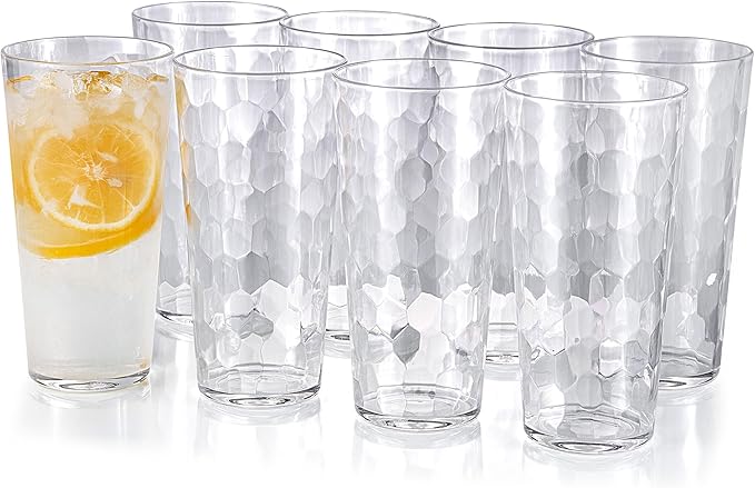 KOXIN-KARLU Mixed Drinkware 26-ounce Plastic Tumbler Acrylic Water Glasses, set of 8 Clear