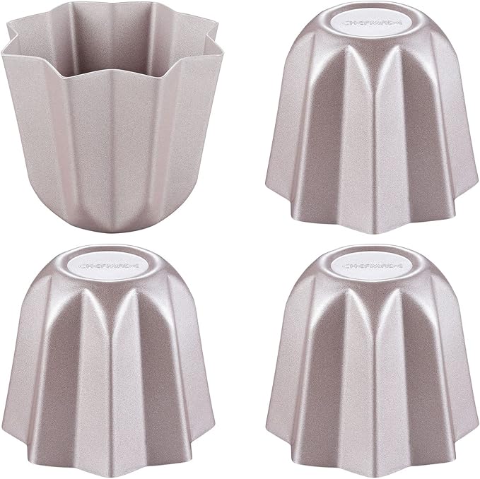 CHEFMADE Pandoros Cake Mold, 3 Inch 4Pcs Non-Stick Small Octagonal Muffin Bakeware for Oven and Instant Pot Baking (Champagne Gold)