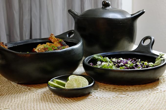 Authentic Chamba Casserole - Elegant, All-Natural Black Clay Casserole for Braising, Baking and Serving Paella, Stews and More - Stovetop & Oven Safe – Handmade in Colombia