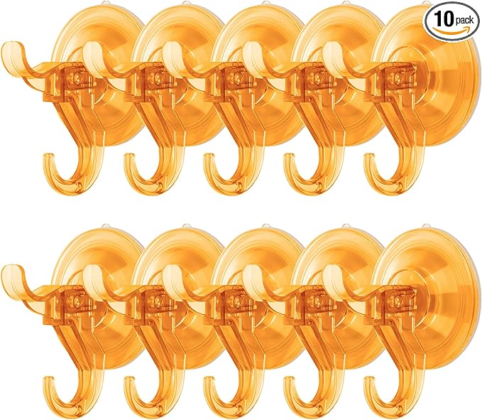 Antimbee Suction Cup Hooks,10 Pack Wreath Hangers for Front Door, Removable Small Suction Cups for Shower, Bathroom, Glass, Door, Windows, Kitchen-Up to 11 lbs on Smooth Surface (Transparent Orange)