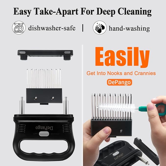 Meat Tenderizer, Meat Tenderizer Needle with Heavy-Duty Stainless Steel 48 Blades for Tenderizing Steak/Chicken Breast/Pork Chops/Beef Brisket, Detachable for Cleaning, Dishwasher Safe (Large)