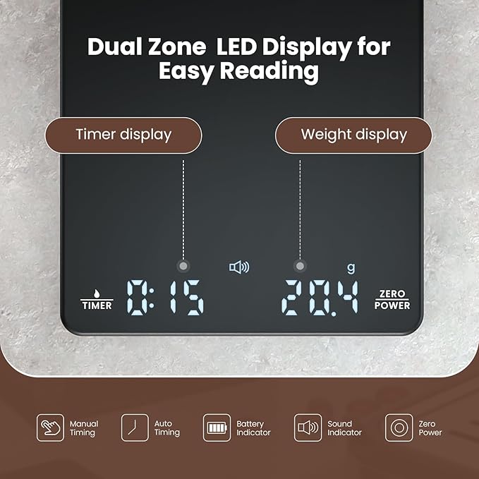 Mini Coffee Scale with Timer, Maestri House Rechargeable Espresso Scale, 2kg/0.1g Accurate Scale for Espresso and Pour-Over Coffee, Portable Digital Kitchen Scale with Automatic Timing-Black