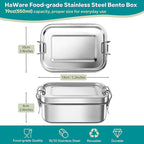 HaWare Stainless Steel Bento Box, 19oz (550ML) Leak-Proof Lunch Box for Kids Adults, Metal Food Containers for Snack Meal Sandwich, Reusable Lunch Containers with Locking Clips, Dishwasher Safe