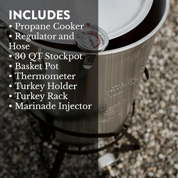GasOne 30QT Turkey Fryer Set and Seafood Boil with Propane Gas Burner, Perforated Basket – Perfect Outdoor Cooker for Crawfish, Crab, Shrimp, Lobster, and Frying – Complete Outdoor Cooking Kit