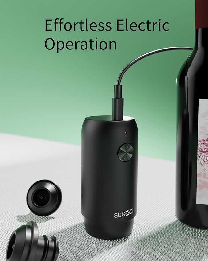 Electric Wine Saver & Preserver Pump with Vacuum Wine Stopper, Rechargeable, 4 Reusable Wine Stoppers, Wine Sealer, Keep Wine Fresh for Days