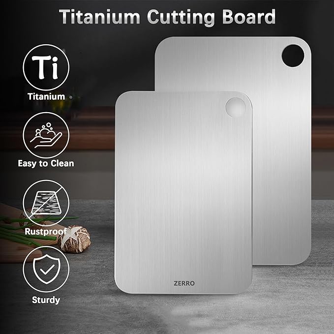 ZERRO Titanium Cutting Board, 100% Pure Titanium Cutting Boards for Kitchen Double Sided Food Grade Hygiene & Durability Titanium Chopping Cutting Board for Meat Veggies Fruits,11.4"x7.87"