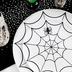 WDF 60Pieces Halloween Plates Disposable Plastic - White and Black with Cobwebs plates Dinnerware include 30PCS 10.25inch and 30PCS 7.5inch Plates for Halloween