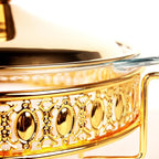 Casserole Dish 9"Glass Baking Dish with Stainless steel Lid and rack, Golden round 1.5 Qt Baking Pan For Casserole & Lasagna, Microwave Dishwasher Freezer Oven Safe