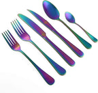 24-Piece Stainless Steel Flatware Set, Matte Colorful Rainbow Finish, Service for 4